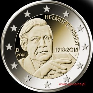 2018 Germany - Helmut Schmidt\'s 100th birthday, 2 euros